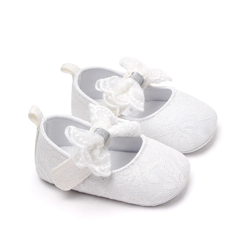Baby Soft Cotton Shoes Beautiful Lace Bowknot Mary Jane 6 to 12 Month Baby Girl Prewalking Shoes High Quality Soft and Anti-slip