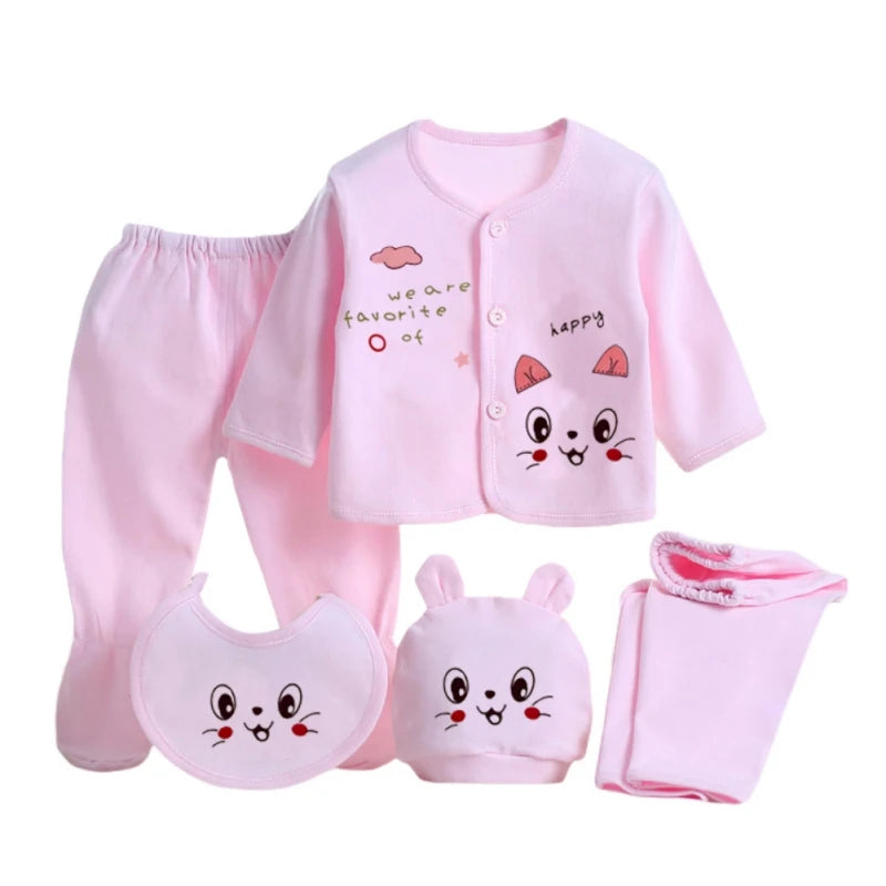 5pcs/Set Newborn Baby Clothing Set Cartoon Infant Boys Girls Clothes Suits Cotton Soft Cute Cat Newborn Outfit Baby Sets ﻿