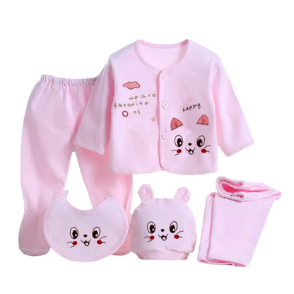 5pcs/Set Newborn Baby Clothing Set Cartoon Infant Boys Girls Clothes Suits Cotton Soft Cute Cat Newborn Outfit Baby Sets ﻿