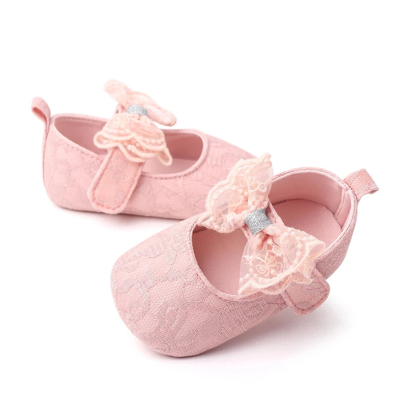 Baby Soft Cotton Shoes Beautiful Lace Bowknot Mary Jane 6 to 12 Month Baby Girl Prewalking Shoes High Quality Soft and Anti-slip