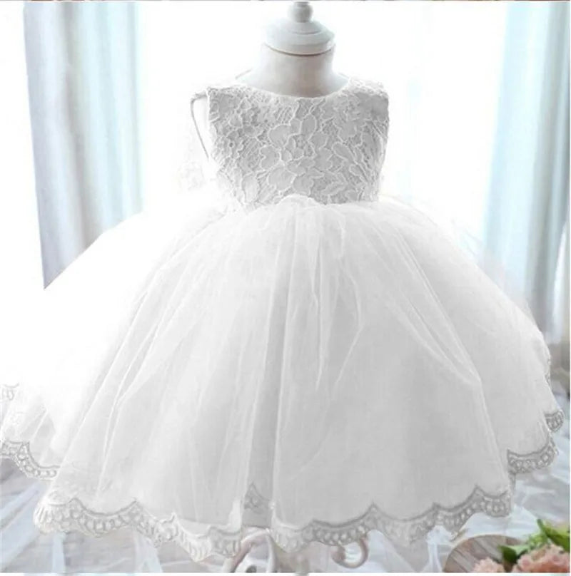 Baby Girl Baptism Dresses Toddler White Lace Flower Tulle Christening 1 Years Birthday Princess Party Dress Newborn Wedding Gown