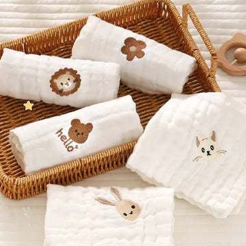 6 Layer Cotton Embroidery Baby Saliva Towels Hand Face Wipes Newborn