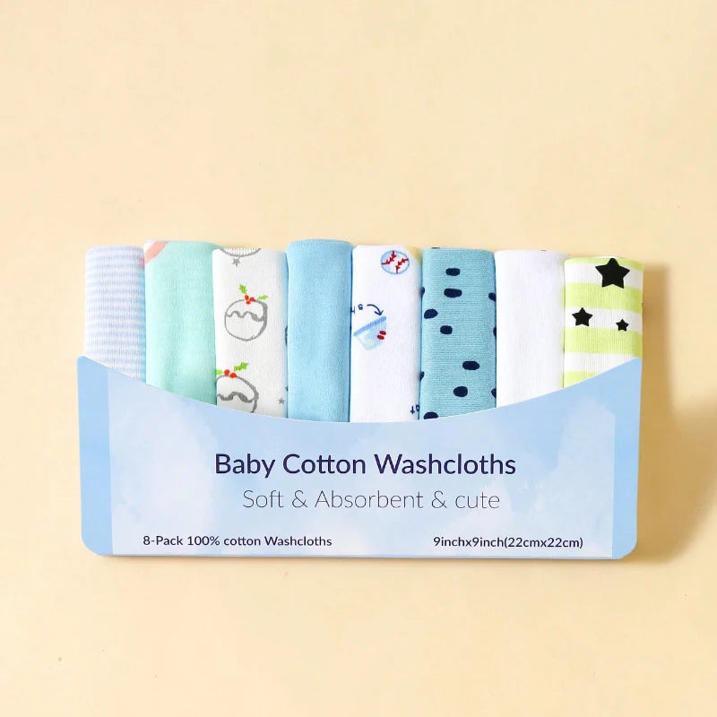 Newborn 8 Piece Baby Saliva Wipes 100% Cotton Soft and Comfortable Shower Towels