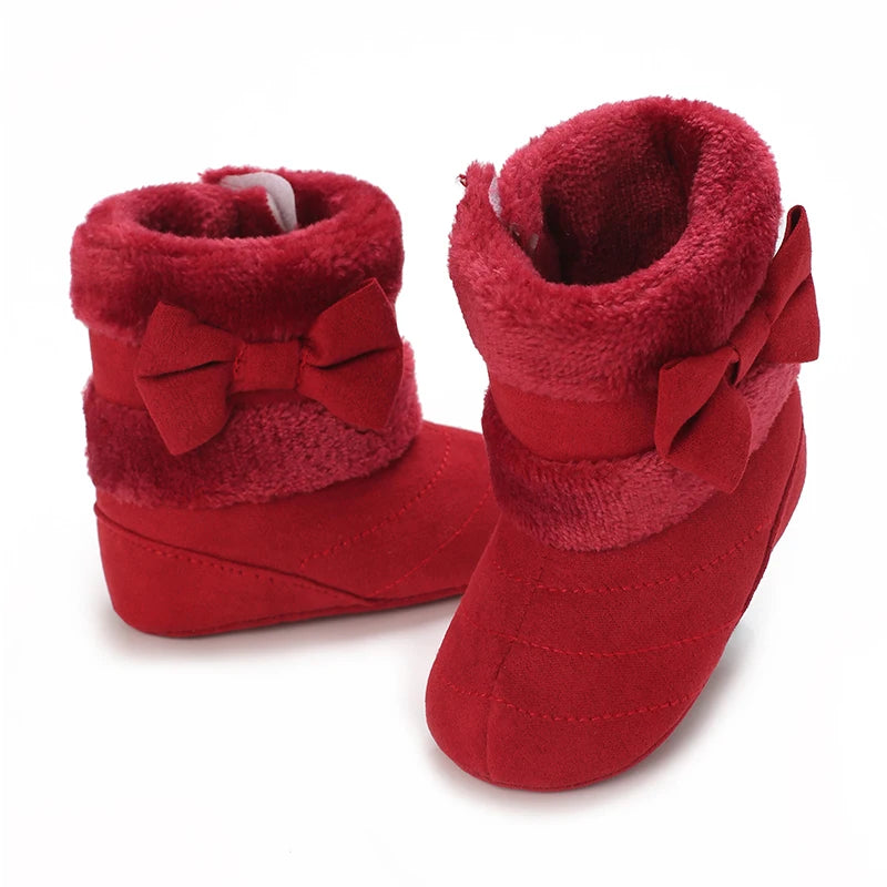 0-18M baby shoes Girls winter plush comfort snow boots cute bow cotton shoes baby soft soled non-slip toddler shoes