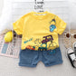 Kids Baby Boys/Girls Summer Clothes Kids Cartoon Car Cotton T-shirt Denim Shorts 2Pcs Suit Children's Wear Leisure sports Sets