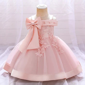 Baby Girls Elegant Big Bow Party Dress | Wedding & Birthday Princess Gown 6-36M