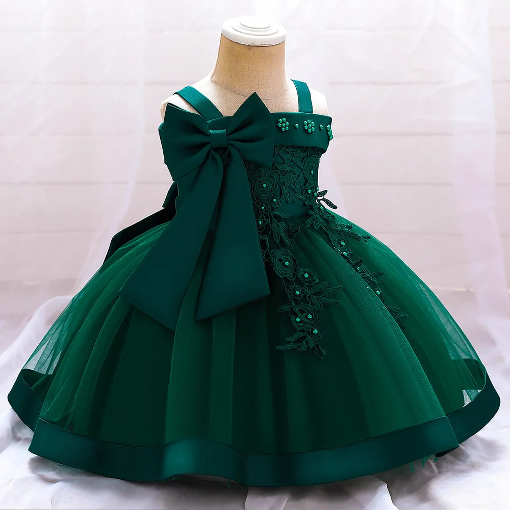 Baby Girls Elegant Big Bow Party Dress | Wedding & Birthday Princess Gown 6-36M