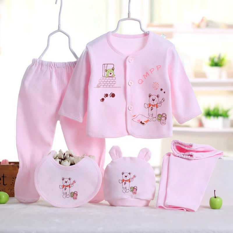 5pcs/Set Newborn Baby Clothing Set Cartoon Infant Boys Girls Clothes Suits Cotton Soft Cute Cat Newborn Outfit Baby Sets ﻿
