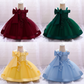 Elegant baby girl party dress with oversized bow and princess silhouette in multiple colors on white background